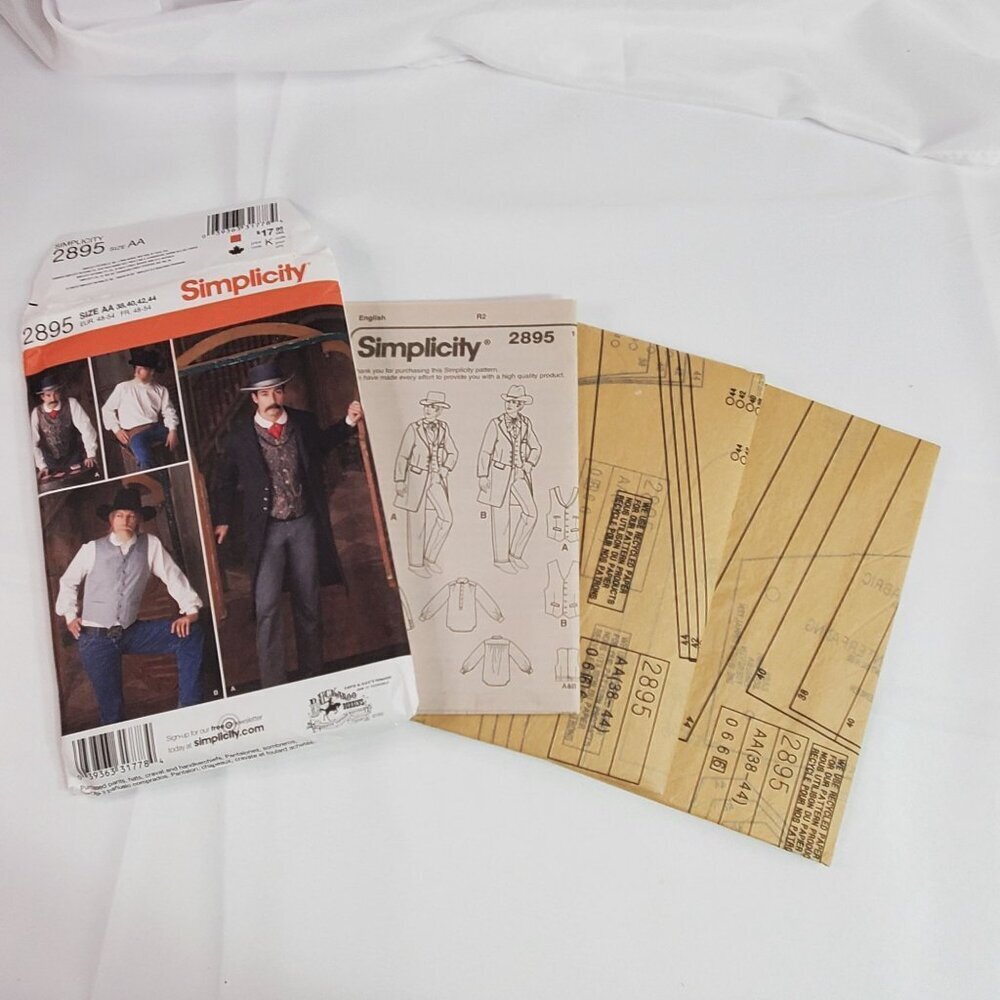 Simplicity 2895 Mens Western Frock Coat Vest Costume Sewing Size AA 38-44 UNCUT - Picture 4 of 6